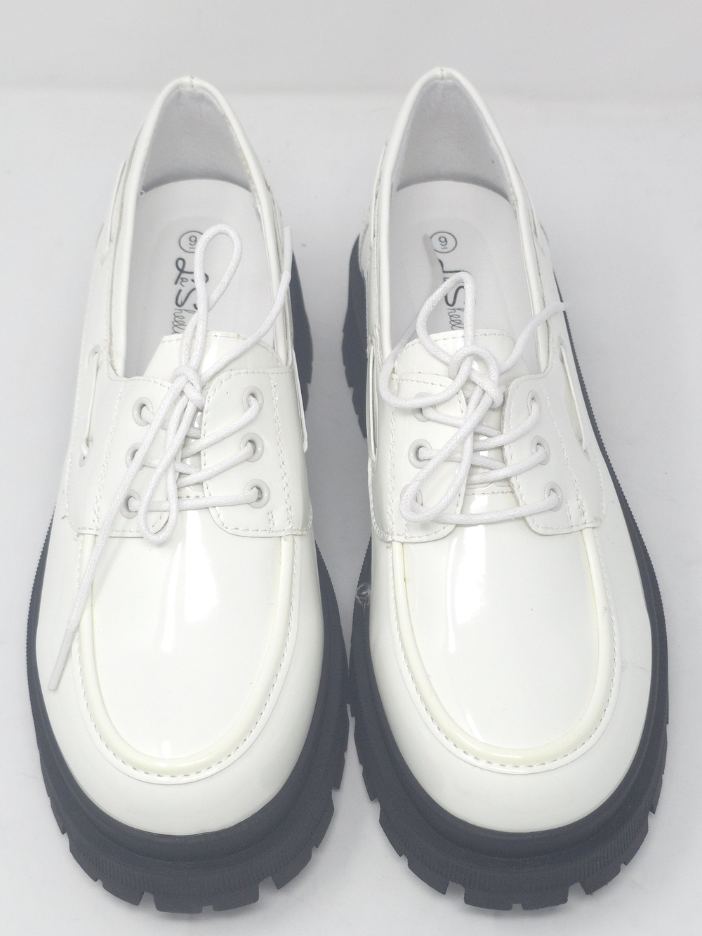 Chunky Lug Sole White Patent Oxfords Faux Leather - Picture 10 of 10